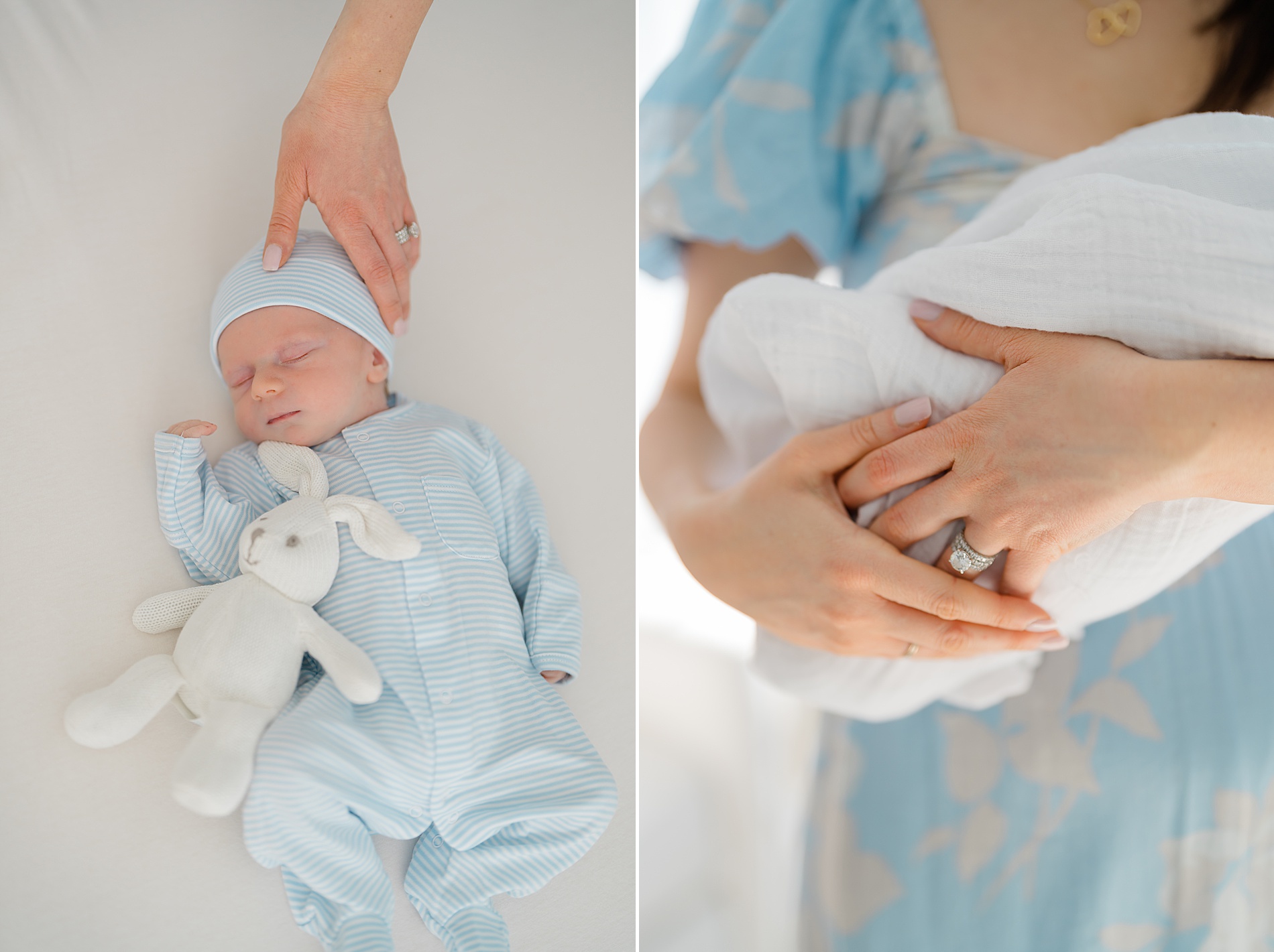newborn boy in baby blue outfit 