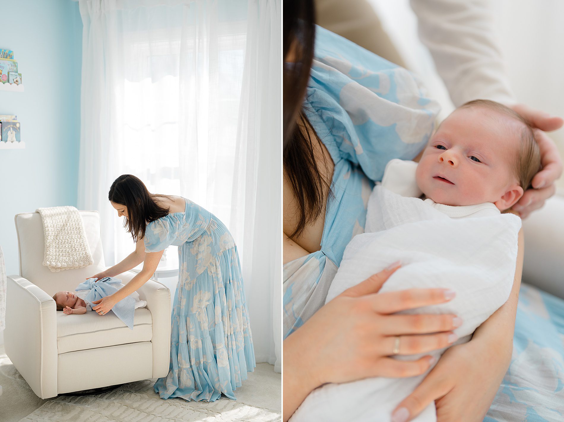  mom holds her newborn during At-Home Lifestyle Newborn Session