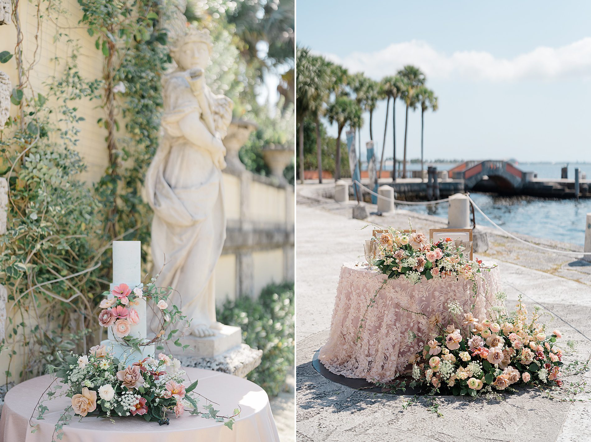 wedding cake from garden wedding at Vizcaya Museum and Gardens 