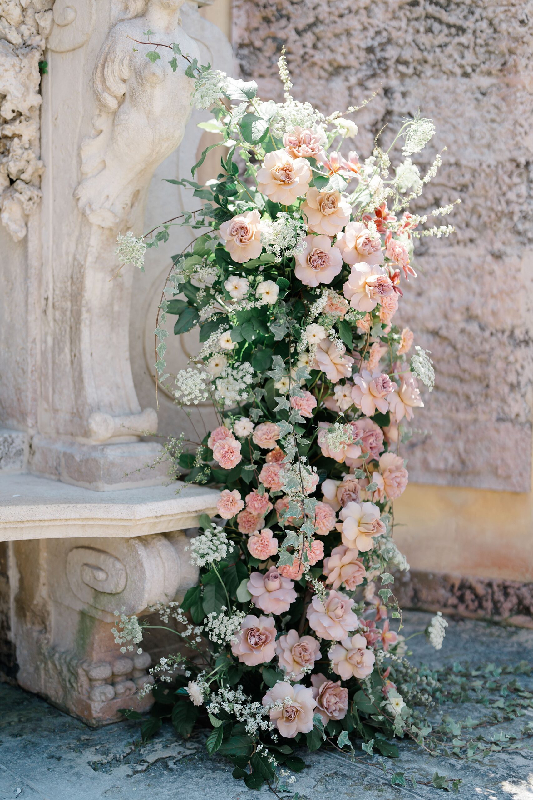 elegant and soft florals from garden wedding ceremony 