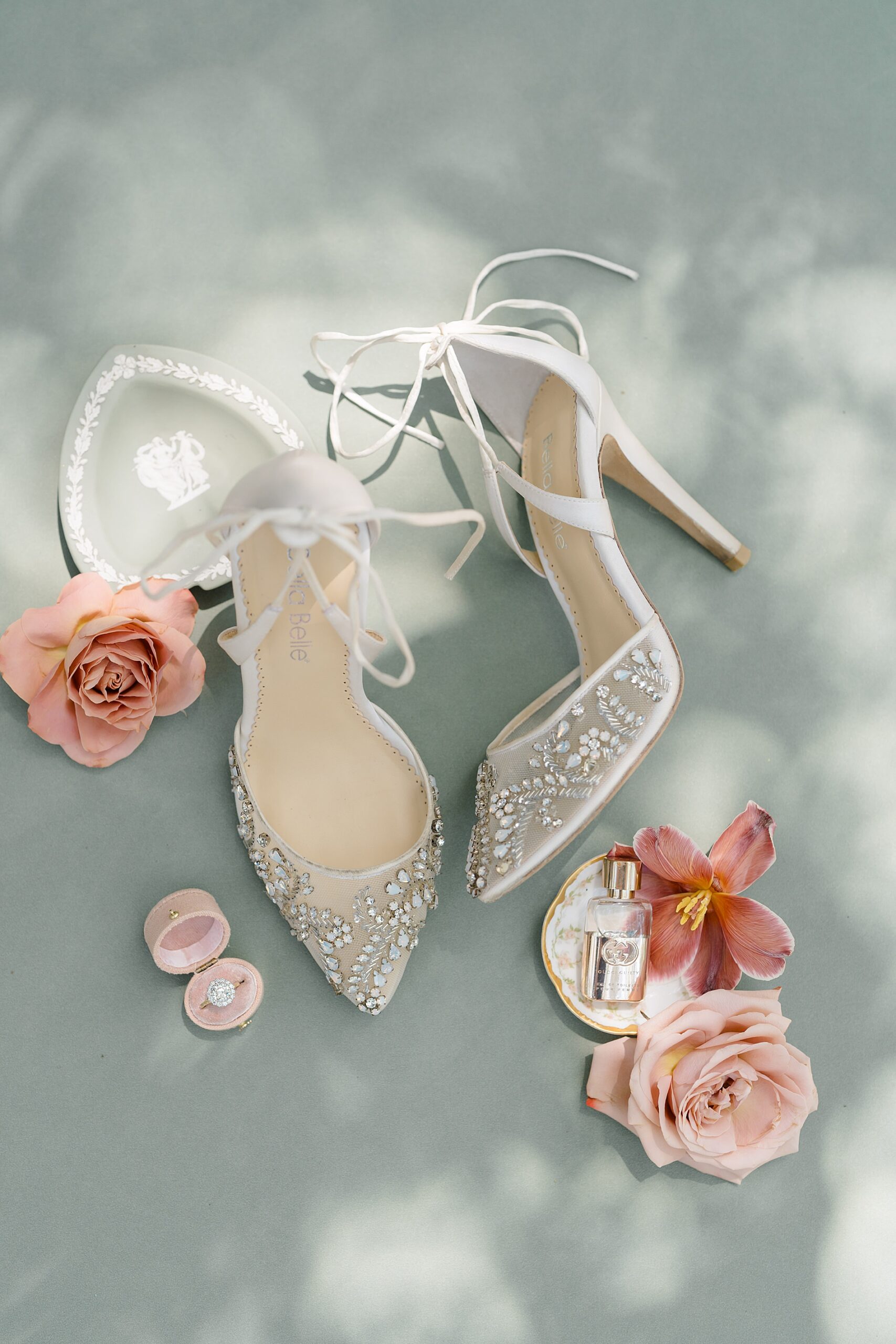 bride's wedding shoes and bridal details