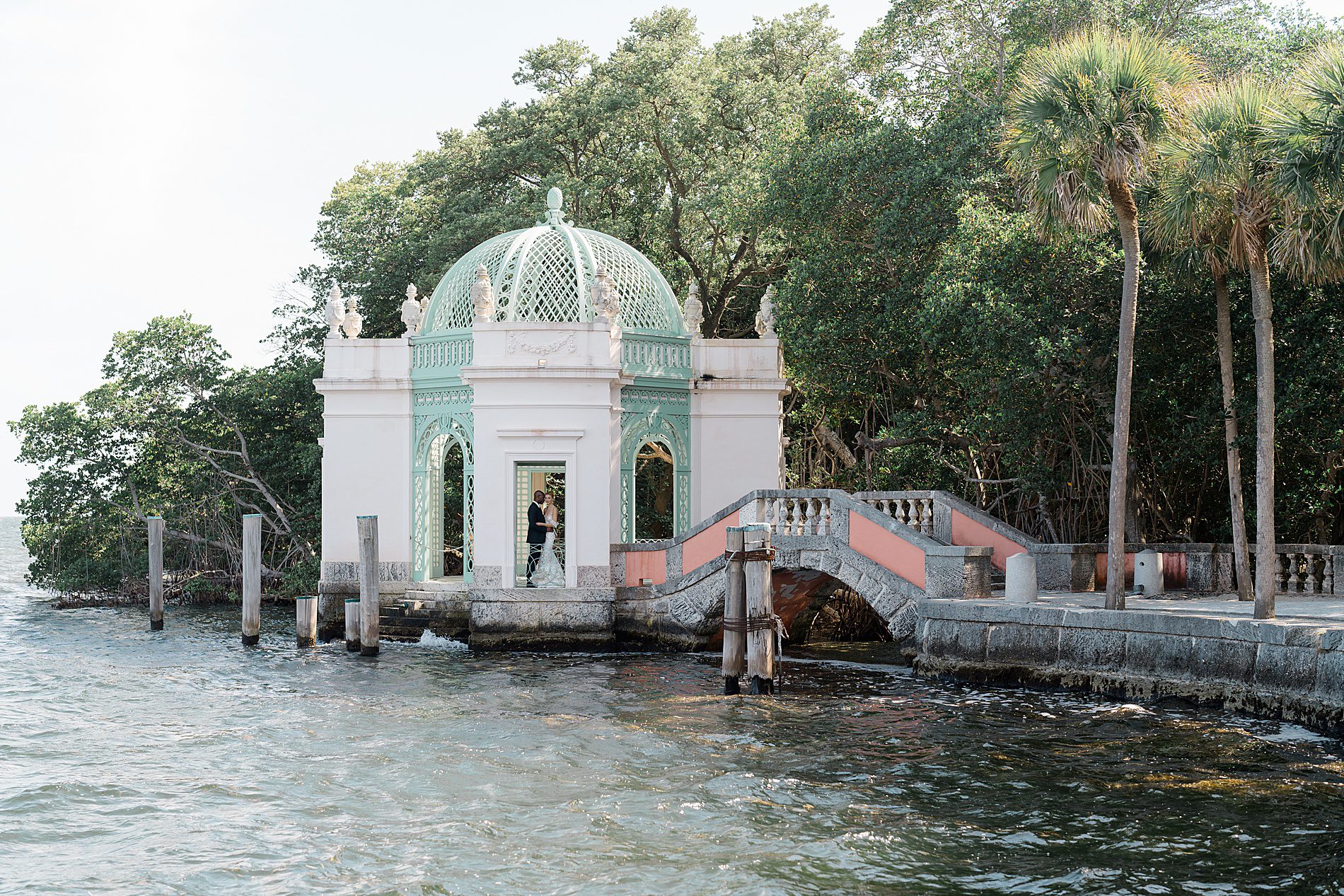 waterfront wedding reception from garden wedding at Vizcaya  