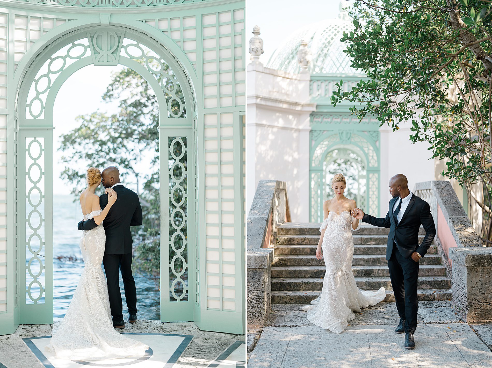 newlywed photos at Vizcaya Museum and Gardens 