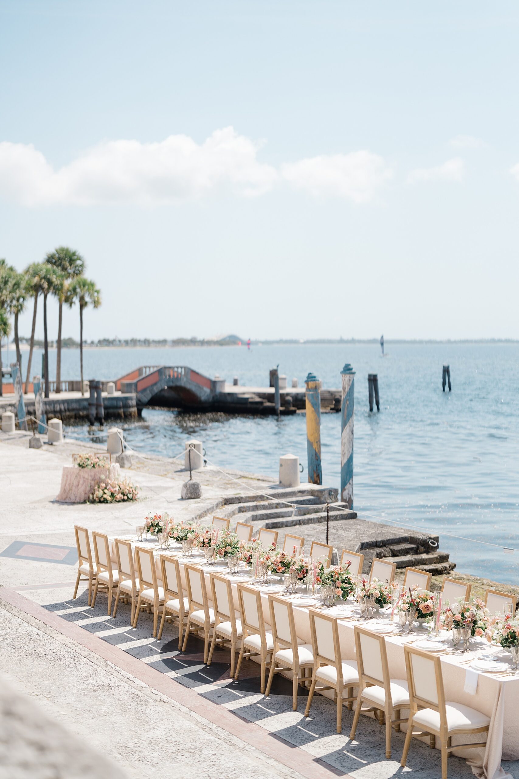 waterfront wedding reception at Vizcaya Museum and Gardens 