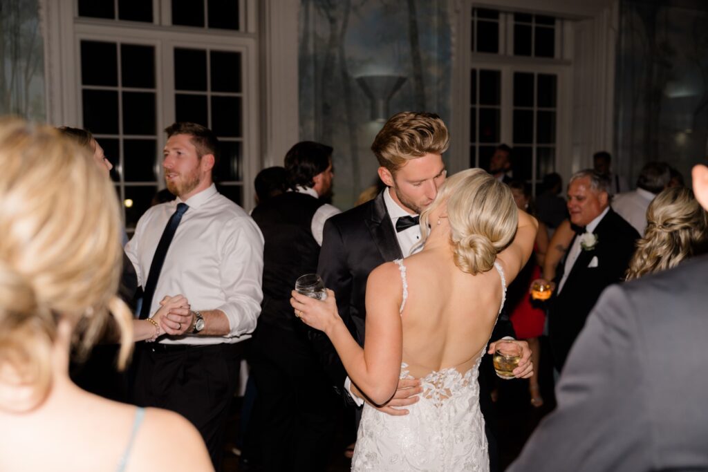 Bride and Groom dancing during wedding reception at Curtis Arboretum