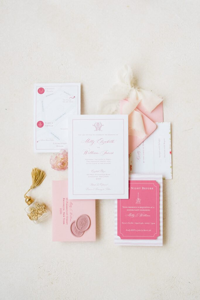 White and pink invitation suite for Styled Shoot Across America Crystal Plaza Shoot