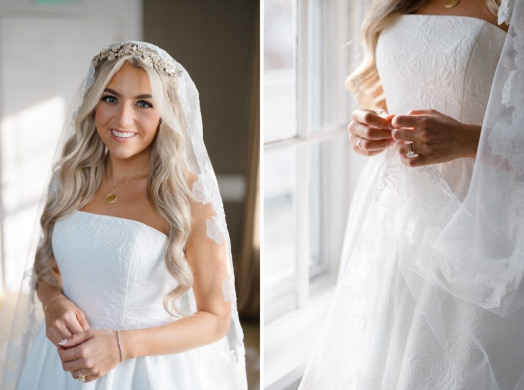 Bride waiting to walk down the aisle at Ryland Inn