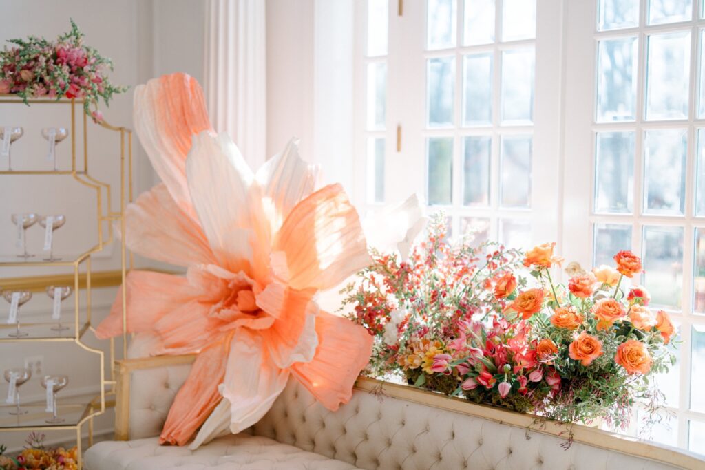 Giant Orange and White Flower at Styled Shoot at Crystal Plaza